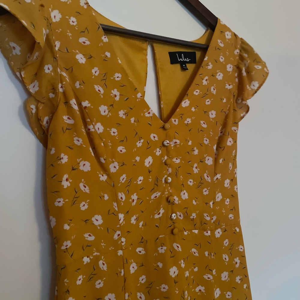 Yellow Floral Dress with Ruffle Sleeves